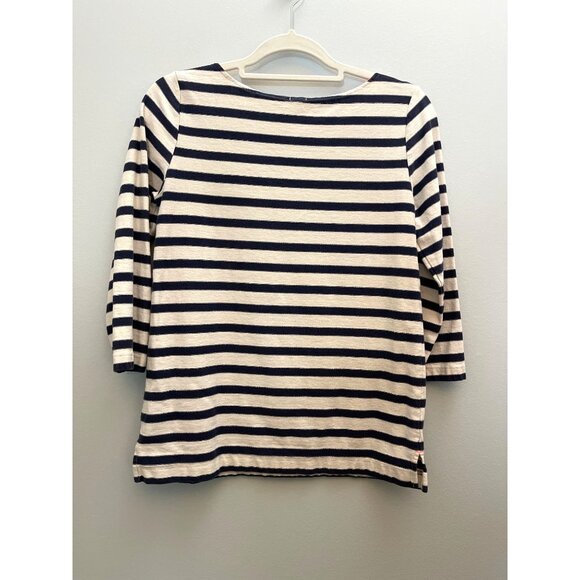 J. Crew Navy & Cream Striped 3/4 Sleeve Cotton Shirt Size S - Picture 2 of 7